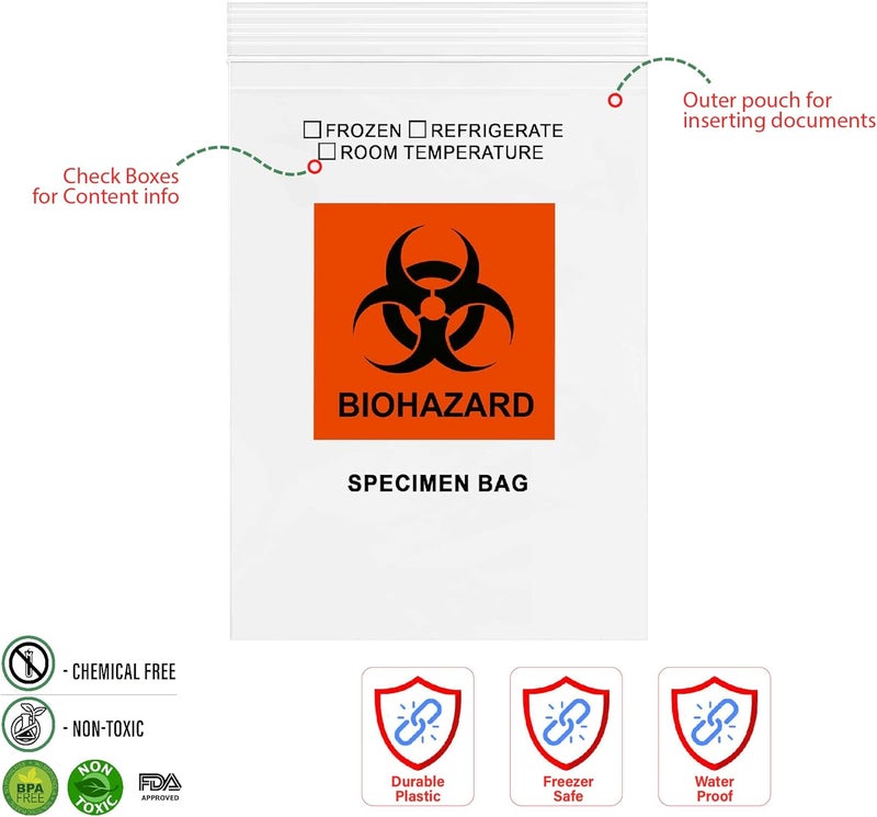 GPI POLY GPI - 6" X 9" 100 Pack, Biohazard Specimen Zip Bags, with Pouch, 2 Mil Thick, for Laboratory or Health Care Facility Samples. - Image 3